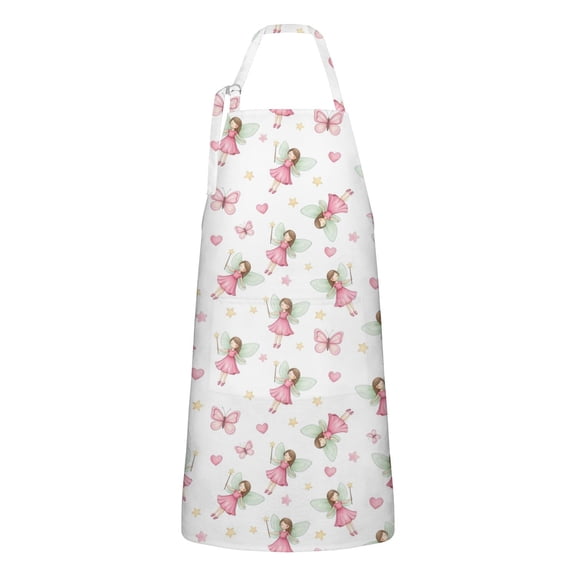 Fairy Heart Pattern Apron-Garden Aprons for Women with Pockets-Cotton Linen Waterproof Kitchen Cooking Gardening Aprons Adjustable for Kitchen,Cooking,BBQ and Salon 33x27 Inch