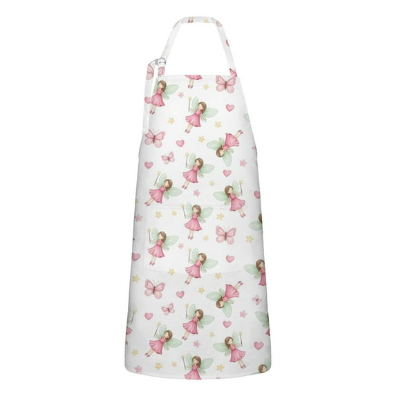 Fairy Heart Pattern Apron-Garden Aprons for Women with Pockets-Cotton Linen Waterproof Kitchen Cooking Gardening Aprons Adjustable for Kitchen,Cooking,BBQ and Salon 33x27 Inch