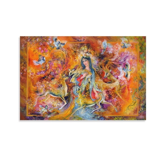 Fairy Holding Deer Painting Miniature Painting Persian Art Canvas Art Poster And Wall Art Picture Print Modern Family Bedroom Decor Posters,Unframe-style,24x36inch(60x90cm)