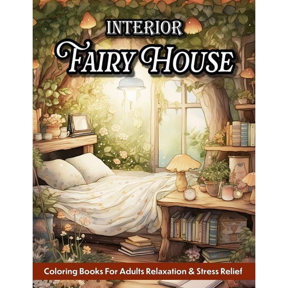 Fairy House Interior: Adult Coloring Book Home Interior Design With Magical Rooms And Fantasy Decorated Houses, (Paperback)