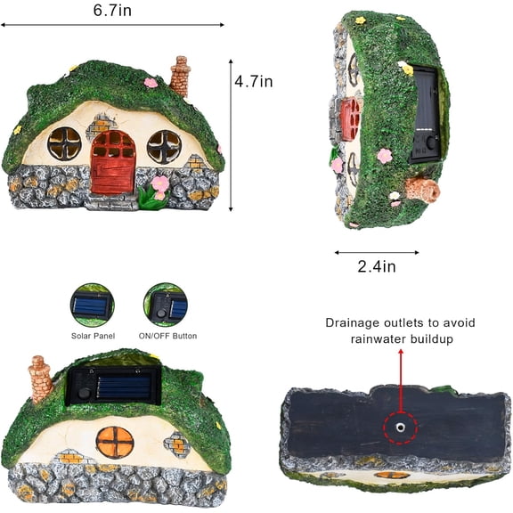 Fairy House Statues with Solar Powered Lights, Outdoor Figurine Lights