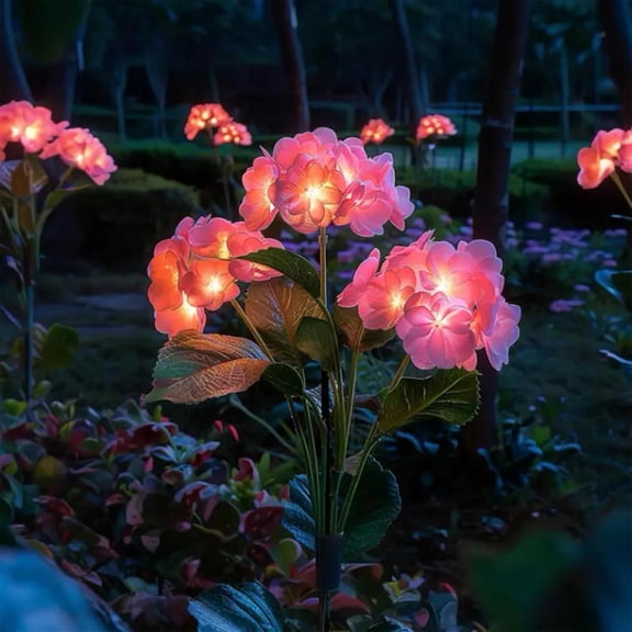 Fairy Hydrangea Lights, Solar Garden Version Flower Lights Outdoor IP65 Waterproof Tree Fairy Hydrangea Lights for Pathway Patio Yard Décor Two Lightning Modes (3, Pink)