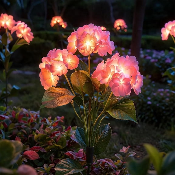 Fairy Hydrangea Lights, Twinkling Tree Solar Realistic LED Colorful Flower Light, IP65 Waterproof Artificial Flower with Stake, 15H Lighting Time for Pathway Patio Yard Garden Decor (Pink,2)