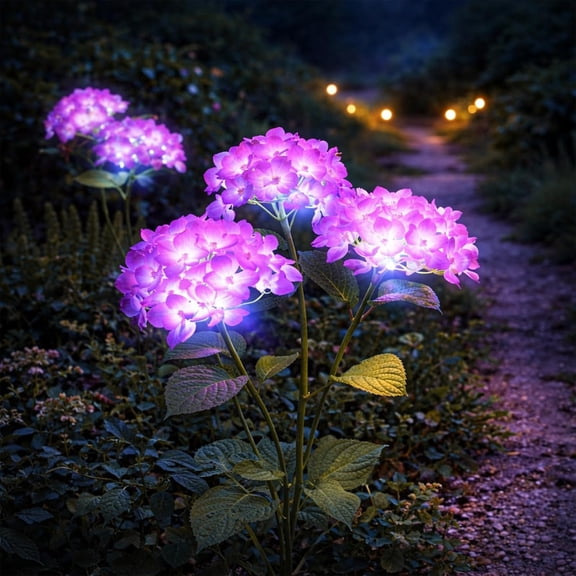 Fairy Hydrangea Lights, Twinkling Tree Solar Realistic LED Colorful Flower Light, IP65 Waterproof Artificial Flower with Stake, 15H Lighting Time for Pathway Patio Yard Garden Decor (Purple,2)