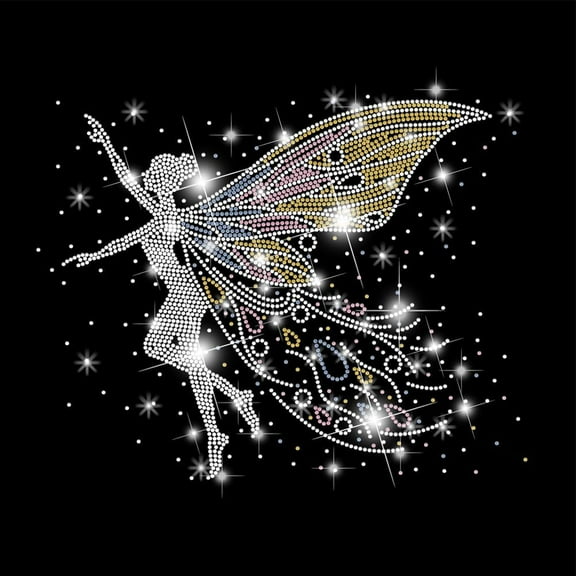 Fairy Iron on Rhinestone Transfer Butterfly Fairy Bling Rhinestone T-Shirt Transfer Rhinestones Iron on Heat Patches Hot Fix Stickers Crystal DIY Decor for Clothing Hoodies Gifts