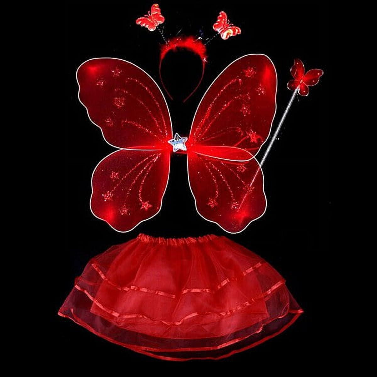 Fairy Kids Butterfly Wings Costume for Girls Rainbow Dress Up with Mask Tutu Skirt Pretend Play