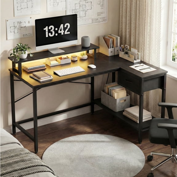 Fairy L Shaped Gaming Desk, 43in Computer Desk with Charging Port (Black)