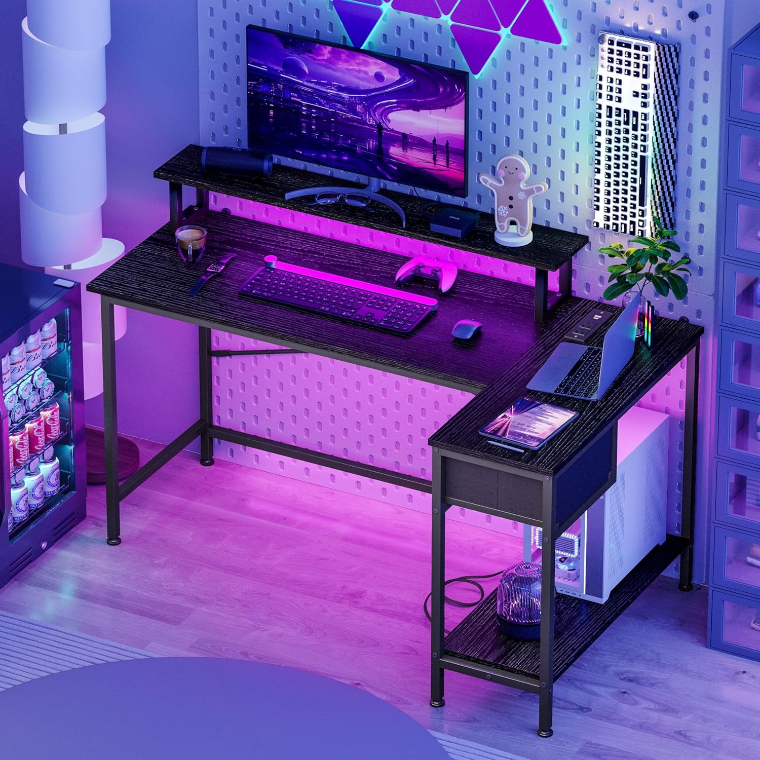 Fairy L Shaped Gaming Desk, 43in Computer Desk with Charging Port (Black)