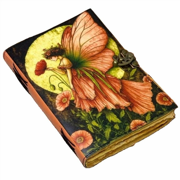 Fairy Leather Grimoire – 200 Pages Book of Shadows, Witchcraft Spellbook, Vintage Wiccan Pagan Gothic Magic Diary,