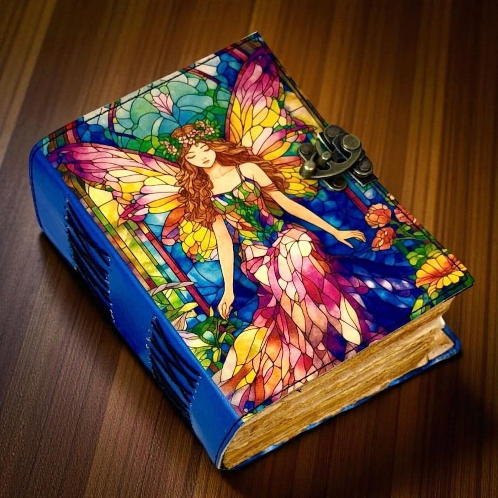 Fairy Leather Grimoire Journal – Handmade 200-Page Book of Shadows, Vintage Witchcraft Spellbook, Wiccan Pagan Journal, Gothic Witchy Gift