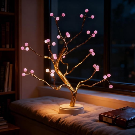 Fairy Light Spirit Tree 36 LED Pink Pearl Decoration Table Lamp Battery Powered or USB Interface Gold Matte Branch Copper Wire Branch Shaped with Touch Switch for Bedroom Bedside Home Decor