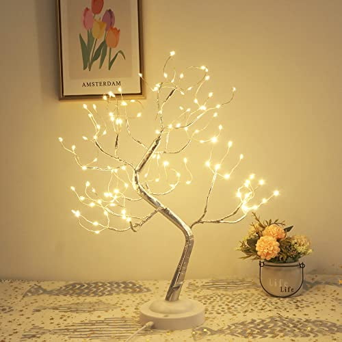Fairy Light Tree 108 Led Twinkle Tree Fairy Light Spirit Tree Lamp Battery/USB Operated 6 Hours Timer Function with 8 Lighting Mode Silver Adjustable Branches Home Decoration(Warm