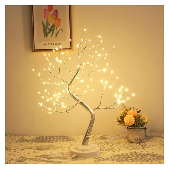 Fairy Light Tree 108 Led Twinkle Tree Fairy Light Spirit Tree Lamp Battery/USB Operated 6 Hours Timer Function with 8 Lighting Mode Silver Adjustable Branches Home Decoration(Warm White)