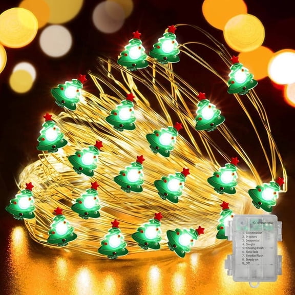 Fairy Lights 20 LED Copper String Lights Christmas Tree Shapes Battery Operated
