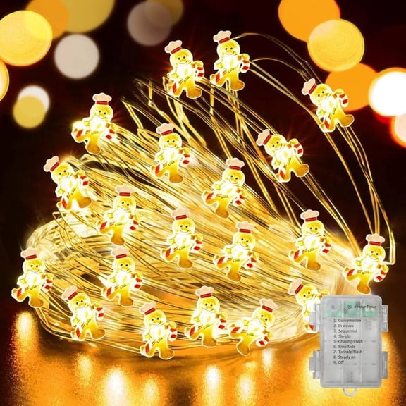 Fairy Lights Gingerbread Man Shapes 20 LED Battery Operated for Christmas Home Bedroom Wedding Decor