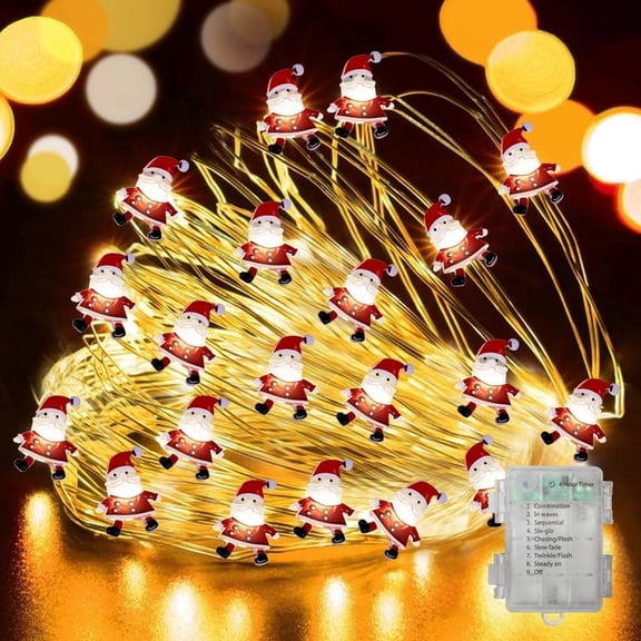 Fairy String Lights Santa Claus Shapes 20 LED Copper Wire Battery Operated Christmas Decor