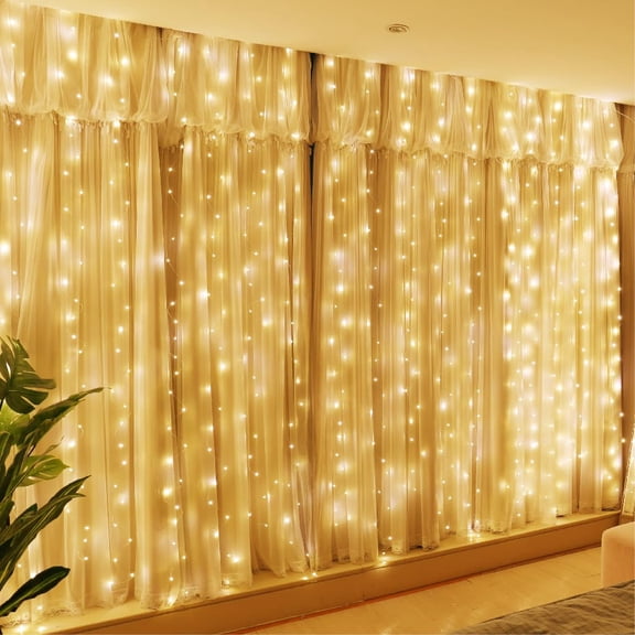 Fairy Lights 300LED USB Plug, 9.8x9.8Ft Warm White Curtain String Lights with Remote, 8 Modes for Christmas Wedding Party Indoor Outdoor Hanging
