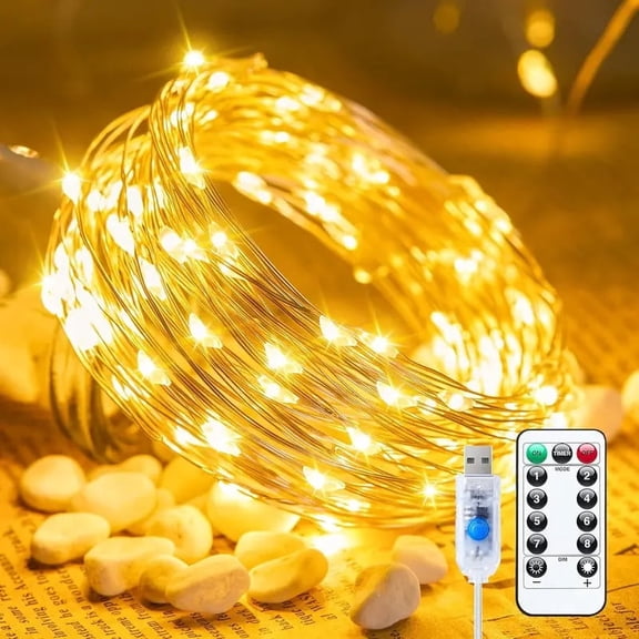 Fairy Lights 66 ft 200 LED USB Twinkle String Lights Plug in Silver Wire Lights with Remote and Timer 8 Modes Outdoor Waterproof Starry Lights DIY Party Wedding Christmas DecorationWarm White