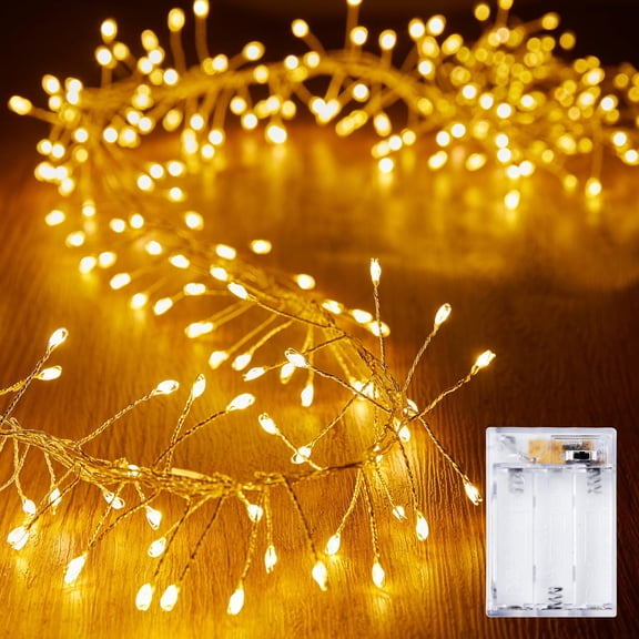 Fairy Lights Battery Operated, 10Ft 100 LED Firecracker String Lights, Waterproof Silver Wire Starry Firefly Light for DIY Wreath Weeding Indoor Outdoor Christmas Decorations