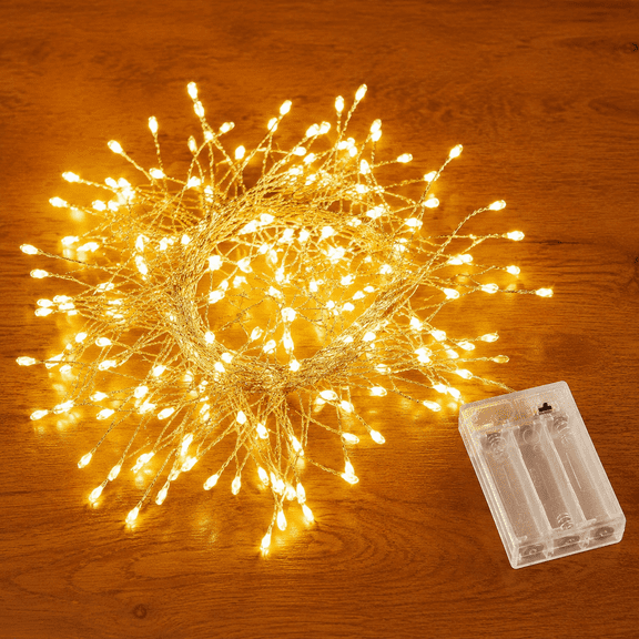 Fairy Lights Battery Operated, 120 LED Firecracker String Lights, Waterproof Silver Wire Starry Firefly Light for DIY Wreath Wedding Indoor Outdoor Christmas Garden Decorations