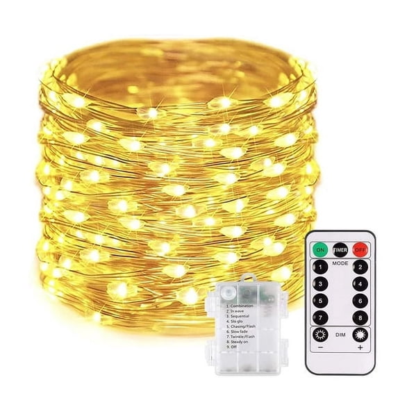 Fairy Lights Battery Operated,16Ft/5Meter 50 LEDs Silver Wire 8 Mode String Lights with Remote & Timer for Bedroom Christmas Party Wedding Decoration (Warm White)