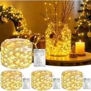 4 Pack 16ft 50 LED Fairy Lights Battery Operated with Timer, 8 Modes USB Mini String Lights Waterproof for Tree Wreath Bedroom Party Wedding Decorations, Warm W