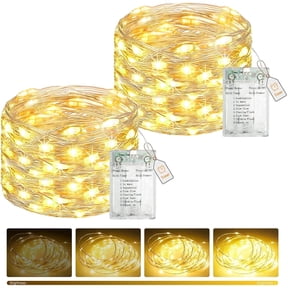 2 Pack 16ft 50 LED Fairy Lights Battery Operated with Timer, 8 Modes USB Mini String Lights Waterproof for Tree Wreath Bedroom Party Wedding Decorations, Warm White