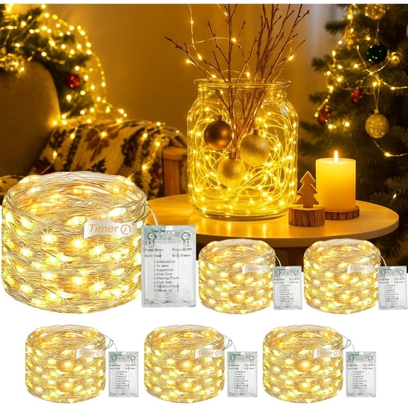 Fairy Lights Battery Operated, 16ft 50 LED String with Timer and 8 Modes, USB Powered Mini Lights for Christmas Tree, Vase, and Bedroom Decor