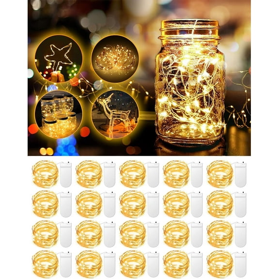 Fairy Lights Battery Operated, 3.3ft 20 LED Mini String Lights Twinkle Lights Copper Wire Firefly Starry Lights for Mason Jars Wedding Party Christmas Centerpiece Table Decorations, Warm White