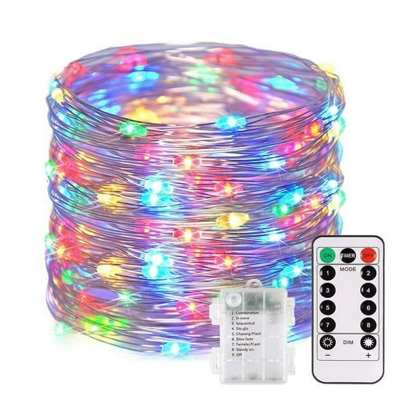 Fairy Lights Battery Operated,33Ft/10Meter 100 LEDs Silver Wire 8 Mode String Lights with Remote & Timer for Bedroom Christmas Party Wedding Decoration (Multicolor)