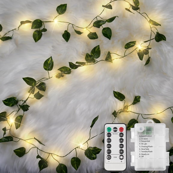 Fairy Lights Battery Operated, 33ft100 LED Pothos String Lights with Remote, Leaf Lights for Bedroom, Room, Wall, Garden, Party, Wedding Dorm Decor(Warm White)