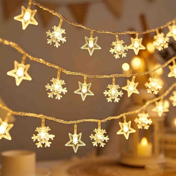 Fairy Lights Battery Operated 6.5M Star Snowflake LED String Lights, Warm White Twinkle Lights for Bedroom Classroom Dorm Decor, Party Decorations Indoor