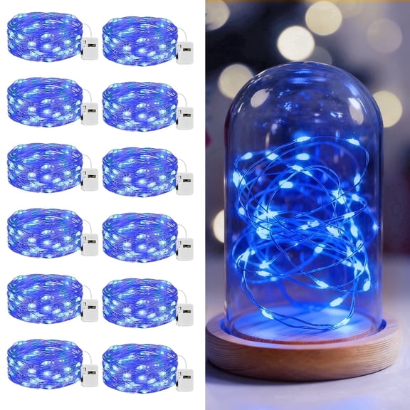 12 Pack Fairy Lights Battery Operated, 7ft 20 LED Mini String Lights, 3 Modes Waterproof Twinkle Lights for Mason Jars Wedding Party DIY Decoration, Blue