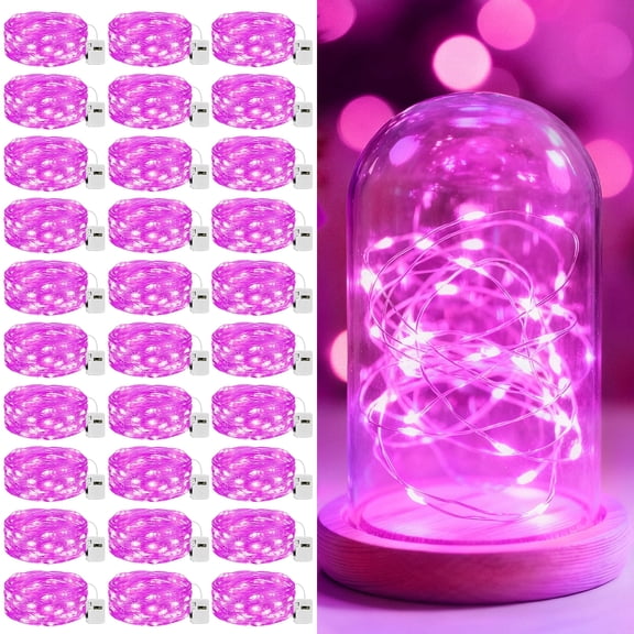30 Pack Fairy Lights Battery Operated, 7ft 20 LED Mini String Lights, 3 Modes Waterproof Twinkle Lights for Mason Jars Wedding Party DIY Decoration, Pink