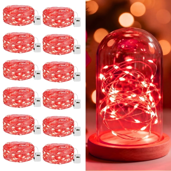 12 Pack Fairy Lights Battery Operated, 7ft 20 LED Mini String Lights, 3 Modes Waterproof Twinkle Lights for Mason Jars Wedding Party DIY Decoration, Red