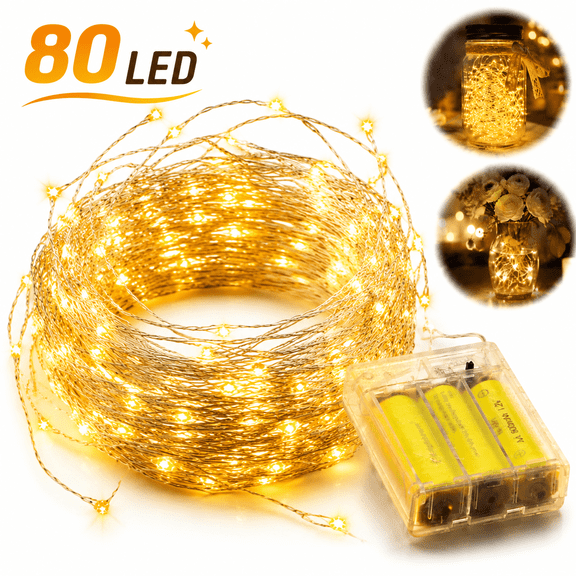 Fairy Lights Battery Operated, 80LED Fairy String Lights Waterproof Silver Wire 8.2 Feet Firecracker Starry Light for DIY Wreath Home Wedding Party Bedroom Mason Jar Holiday Christmas Decorations