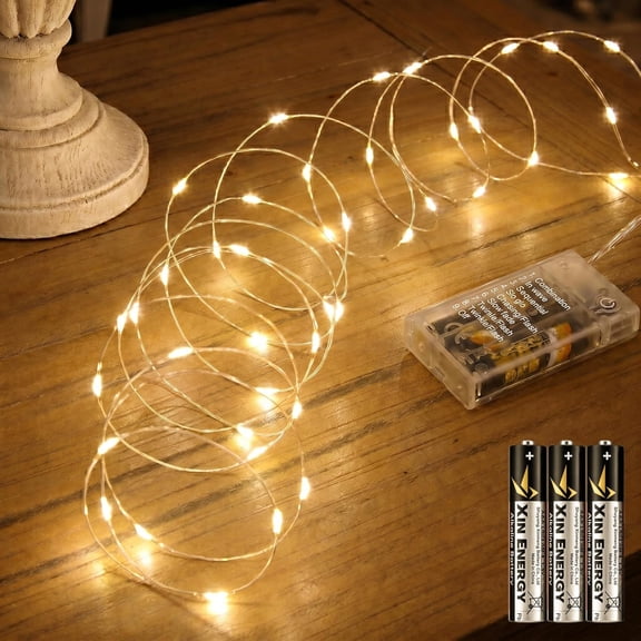 Fairy Lights Battery Operated (Included), 8 Modes & Auto Timer, Warm White 16FT 50Led Mini Twinkle Silver Wire Mason Jar Lights, Waterproof Starry Firefly for Parties (1/2/4 Pack)
