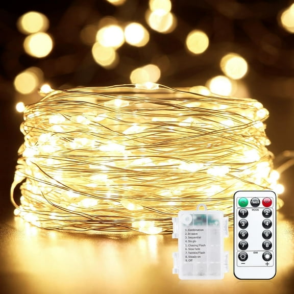 33 Feet 100 Led Fairy Lights Battery Operated with Remote Control Timer Waterproof Copper Wire Twinkle String Lights for Bedroom Indoor Outdoor Wedding Dorm Decor Batteries not included (Warm White)