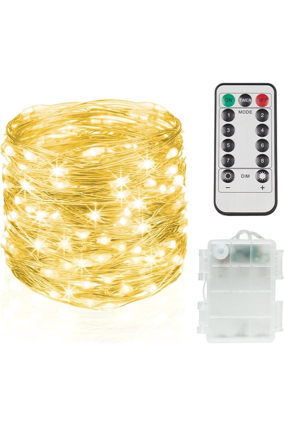 suddus Fairy Lights Battery Operated with Remote, 33ft 100 LED Dimmable Twinkle Timer, Waterproof Copper Wire String for Bedroom, Christmas, Tree, Indoor Outdoor Decor (Warm White)