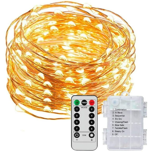 Fairy Lights Battery Operated String Lights - 100 LED String Lights with Remote Timer, 33FT 8 Modes Mini Lights for Home Bedroom Wedding Party Christmas Decor, Warm White