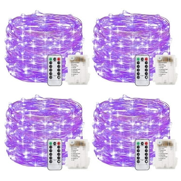 Fairy Lights Christmas String Lights Battery Operated 8 Modes 200 LED 66FT Fairy String Lights Portable Twinkle Firefly Lights Remote Timer for Bedroom Garden Party Decoration Purple - 4Pack