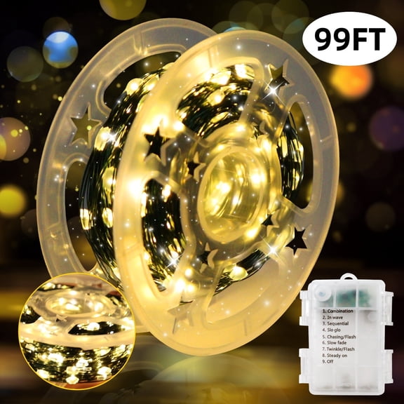 Fairy Lights Christmas Tree Lights 99 FT 300 LED String Lights for Indoor Outdoor Home,Garden,Christmas,Party Decoration(Warm White）