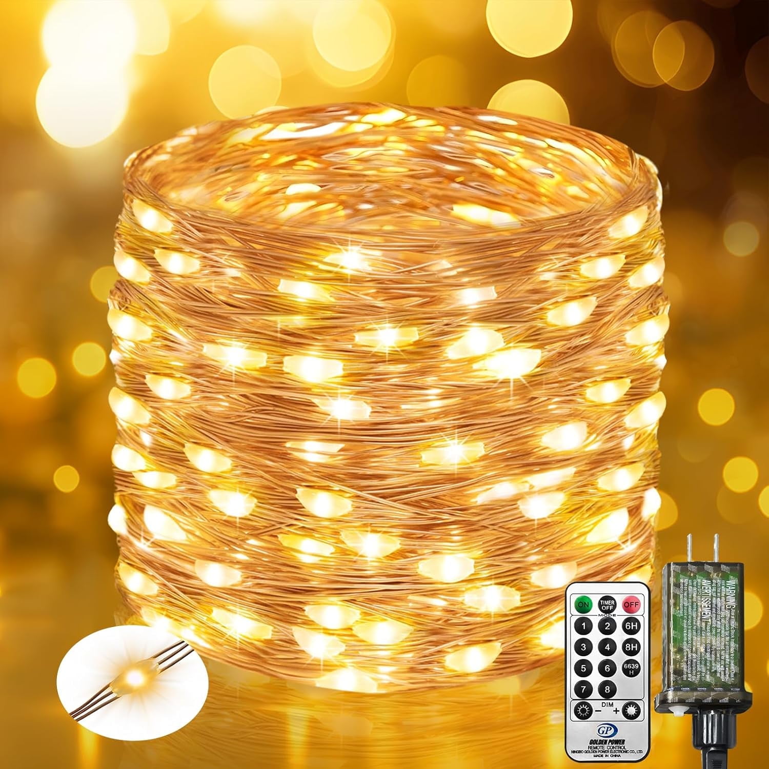 Fairy Lights Plug in with Remote, 33FT/66FT 100/200 LED Outdoor Twinkle Lights Waterproof with Timer, 8 Modes String Lights for Bedroom Patio Garden Wedding Christmas Decoration, Warm/Cool White
