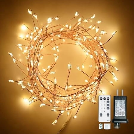 Fairy Lights Plug in, 200 Led Twinkle String Light with Remote 10Ft 8 Modes Warm Cluster Lights with Timer for Bedroom Wreath Party Window Wedding Christmas Tree Decoration Gold Wire