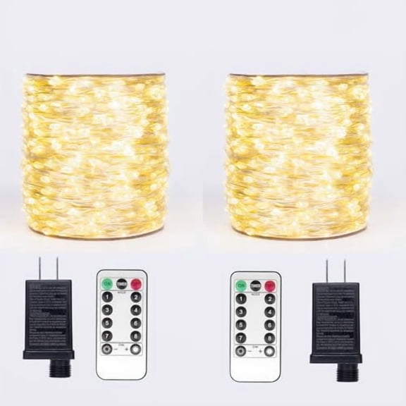 Fairy Lights Plug in,2Pack 100FT 300LEDs Waterproof Led String Lights,8Modes Remote Twinkle Light for Outdoor Indoor Christmas Wedding Birthday Garden Party Decorations,Silver Wire,Warm White