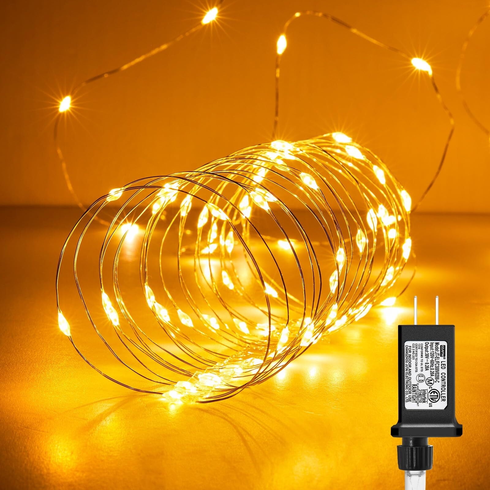 Fairy Lights Plug in, 33Ft 100 LEDs Waterproof Silver Wire Firefly ...