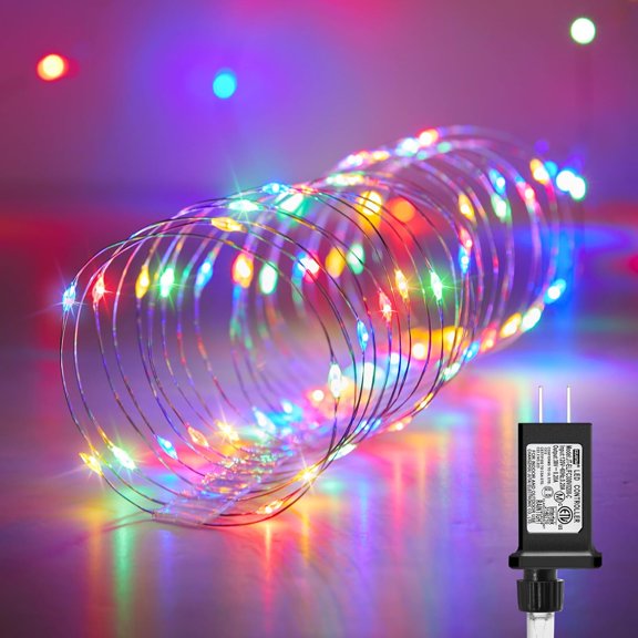 Fairy Lights Plug in, 33Ft 100 LEDs Waterproof Silver Wire Firefly Lights, Adaptor Included, Starry String Lights for Wedding Indoor Outdoor Christmas Patio Garden Decoration, Warm White