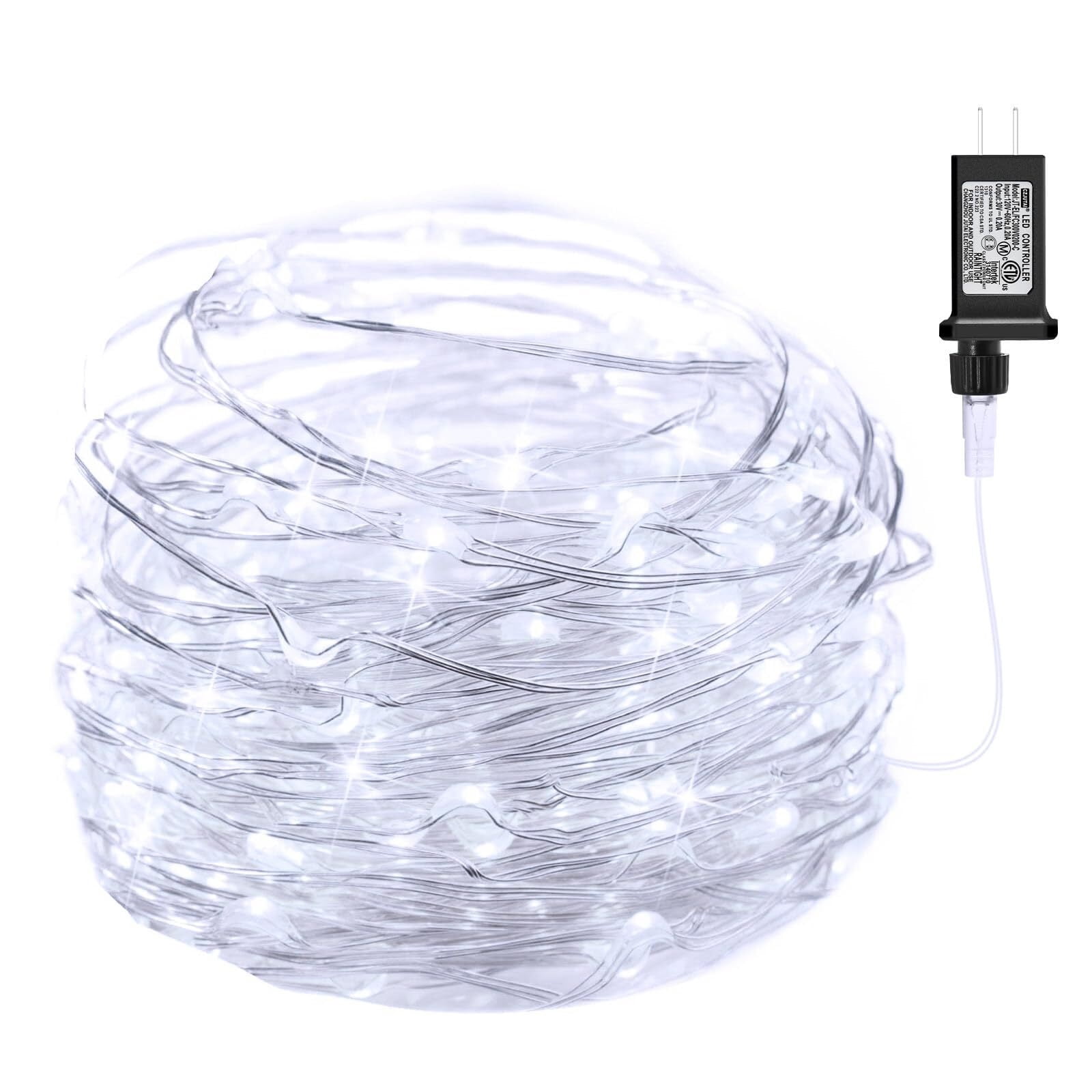 Fairy Lights Plug in, 33Ft 100 LEDs Waterproof Silver Wire Firefly ...