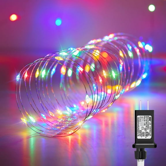 Fairy Lights Plug in, 33Ft 100 LEDs Waterproof Silver Wire Firefly Lights, Adaptor Included, Starry String Lights for Wedding Indoor Outdoor Christmas Patio Garden Decoration, Warm White