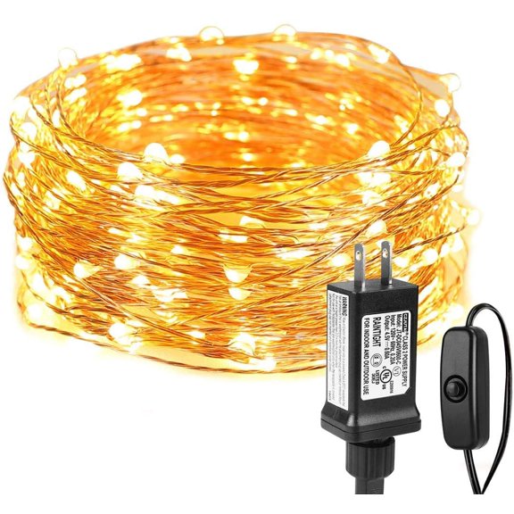 Fairy Lights Plug in, 33ft 100 LED String for Bedroom, Warm White Copper Wire Lights, Waterproof Indoor Outdoor Decorative Patio, Garden, Balcony, Vases, Craft